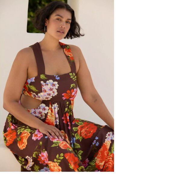 By Anthropologie The Piper Bandeau Maxi Dress 1x brown floral plus size new nwt - Picture 2 of 10